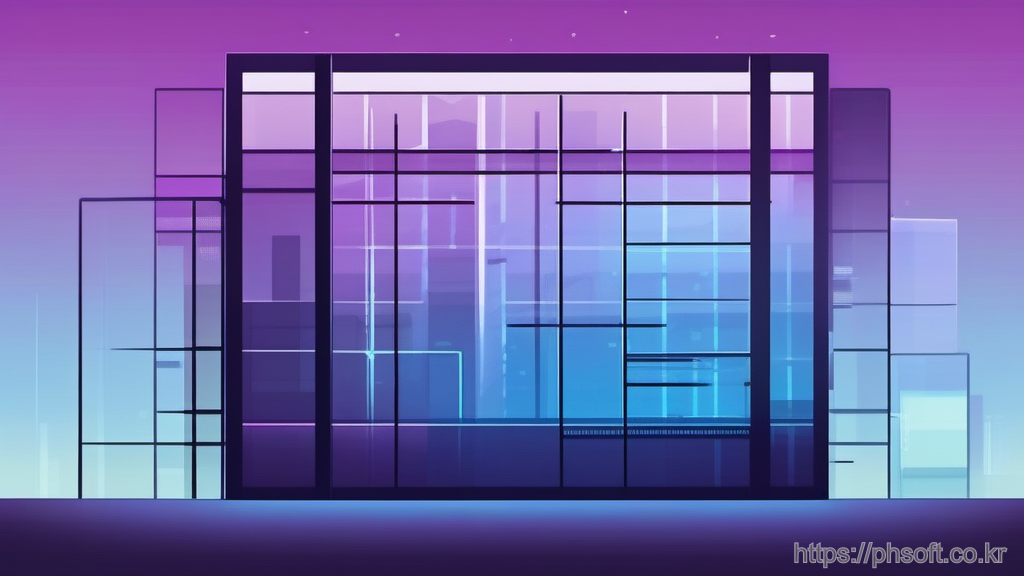 투명 패널 분기 트리와 잠금 아이콘 메타포