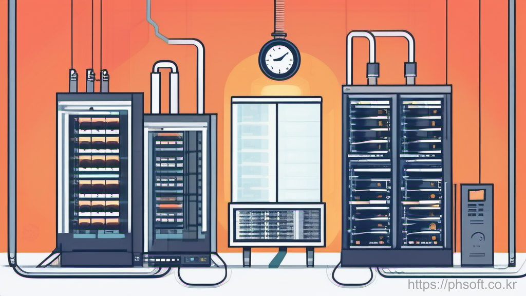 서버와 시계가 연결된 cron 병목 메타포 다이어그램