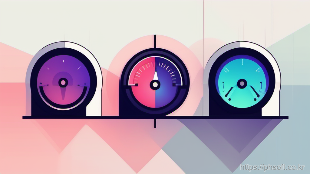 성능 측정과 병목 개선을 상징하는 게이지와 서버