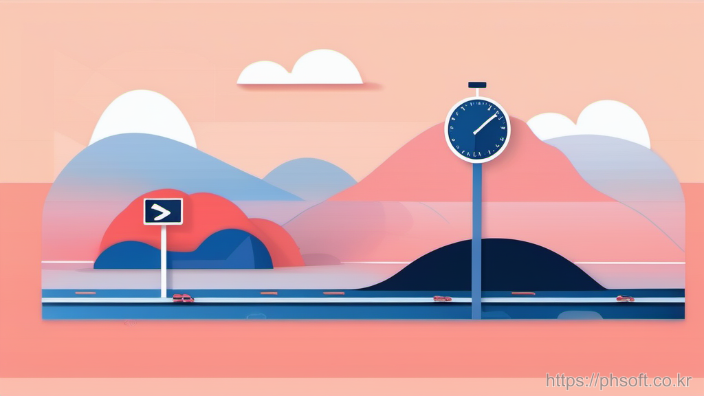 우회로가 합쳐지는 도로와 성능 측정 아이콘 일러스트