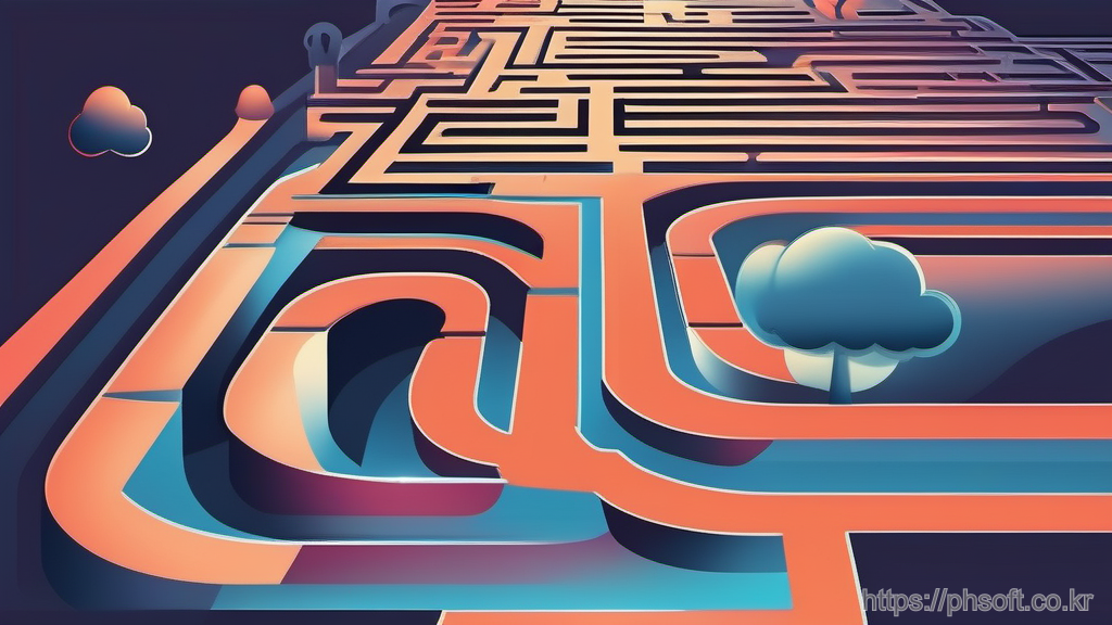 크롤링 경로를 상징하는 미로와 표지판 일러스트